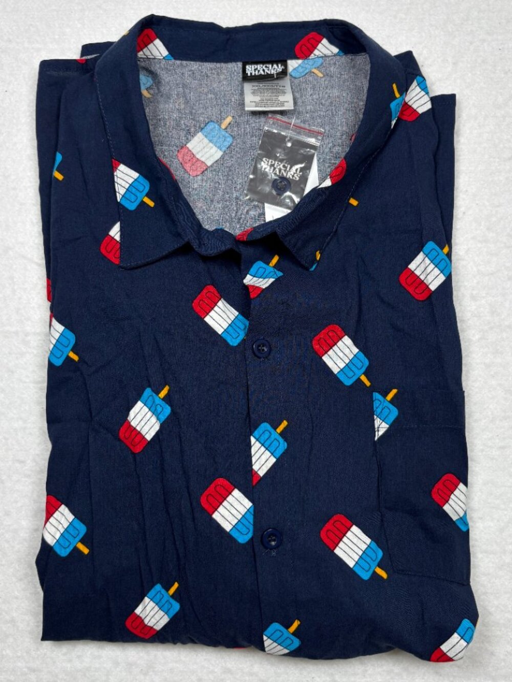 Special Thanks Men Rocket Popsicle Button Down Shirt Navy Blue Barbecue Chic XXL
